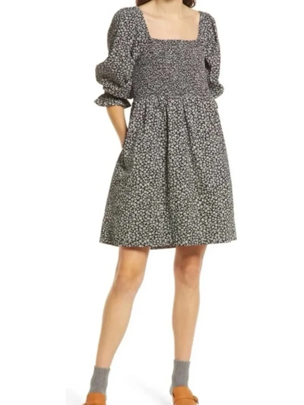 Madewell Floral Smocked Mini Dress Small Cottagecore Puff Sleeve 100% Cotton
